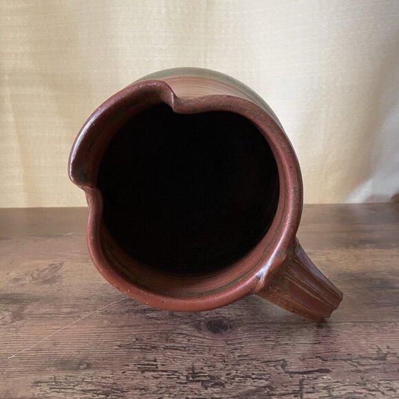 Robert Crystal Vermont Signed Studio Art Pottery Pitcher Brown Glazed Stoneware - Picture 12 of 16